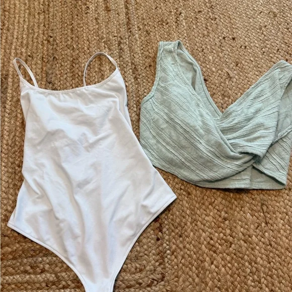 Free People White Bodysuit  and Light Green Crop Top - Picture 2 of 4